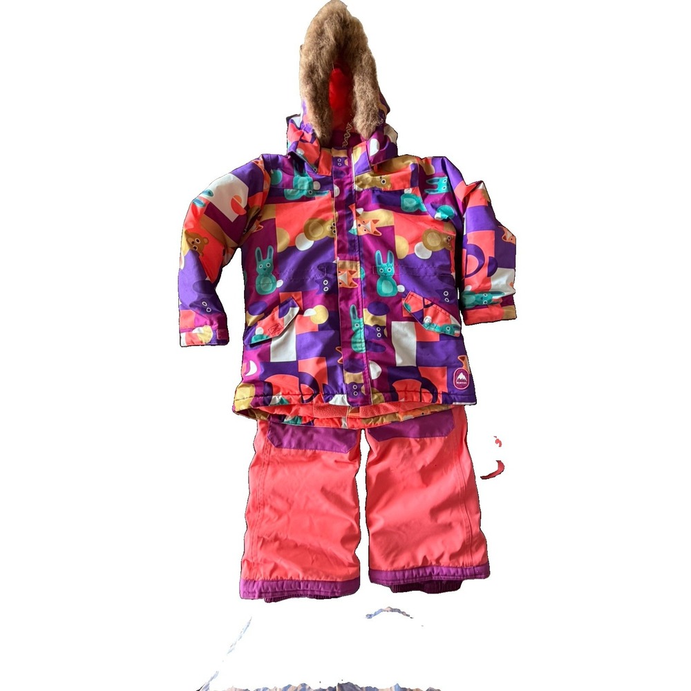 Burton Dry Ride Ski Bib & Hooded Jacket Size 5/6 Bunnies Fox & Bears Snow Suit